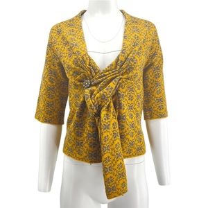 MOTH. Anthropologie Mustard Printed Draped Wool Blend Cardigan Shawl Jacket M